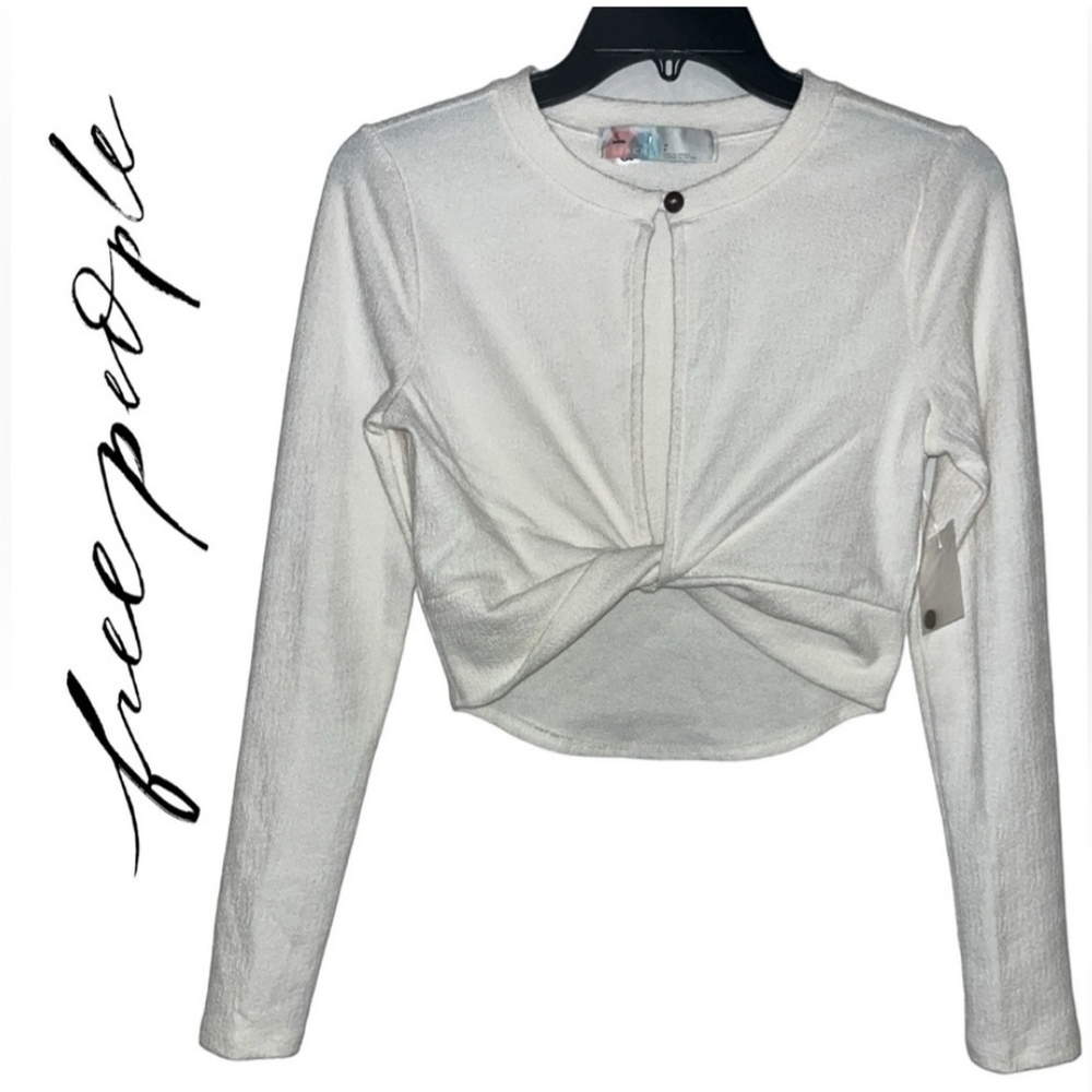 Free People Beach - Cream Ribbed Twist front Long sleeve top Size Small